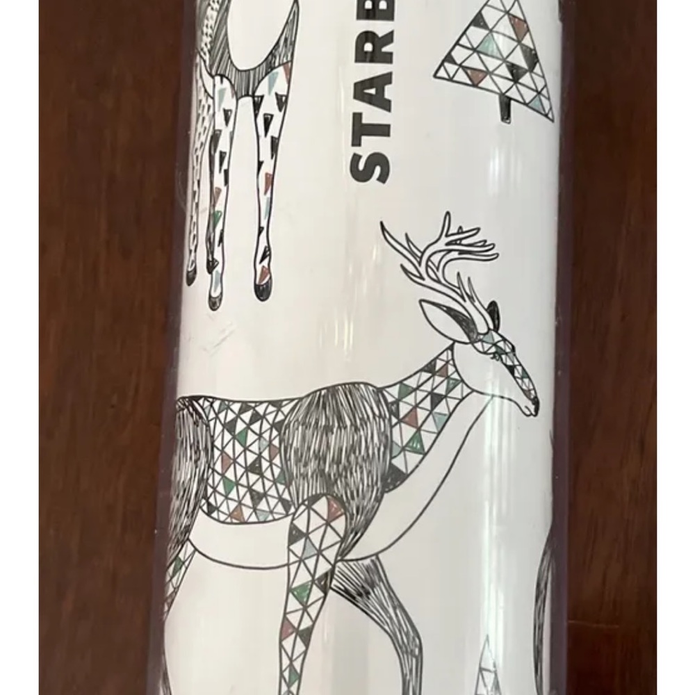 NWT Starbucks Traveler Holiday 2017 with Geometric Reindeer & Trees 16oz
